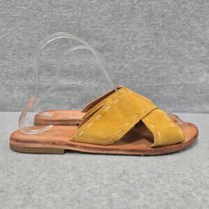Frye Avery Pickstitch Yellow Mustard Slide Sandals Size 7